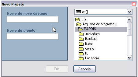 Figura B1 Tela inicial da ferramenta RAPDIS A partir da escolha da opção NOVO projeto é apresentada uma nova tela chamada Novo Projeto, conforme ilustrado na Figura B2.