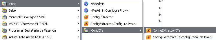 Abra o ConfigExtractor (Menu Iniciar -> Programas -> Vinco -> ConfigExtractor).