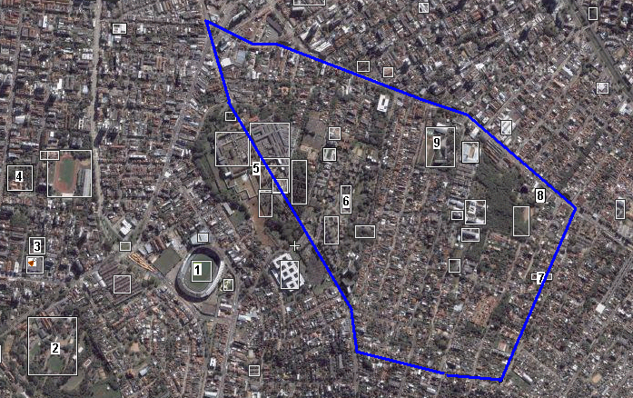 POA20 SANTO ANTÔNIO - Informações NOTA: 1 Estádio Olímpico; 2 CPOR PA; 3 Colégio Estadual Dom Henrique; 4 Secretaria da Agricultura e Abastecimento; 5 Cemitérios: Santa Casa da