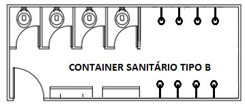 Item 04 CONTAINER SANITÁRIO TIPO A 20 pés Aquisição de container sanitário montado, de estrutura metálica, dimensões 2,30 m largura x 6,00 de comprimento (20 pés).