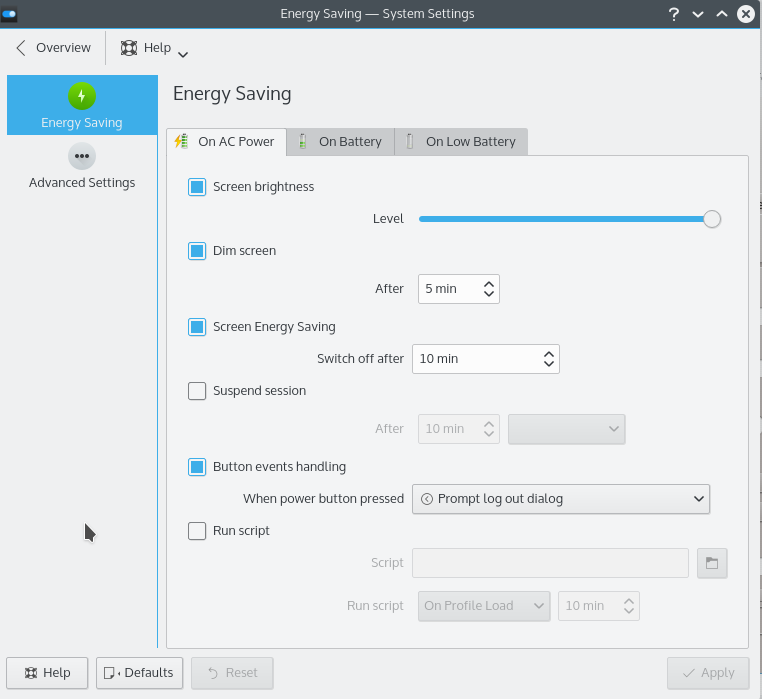 1 PowerDevil, um Servidor de Gerenciamento de Energia Este módulo é uma ferramenta de configuração para o Gerenciamento de Energia no KDE.