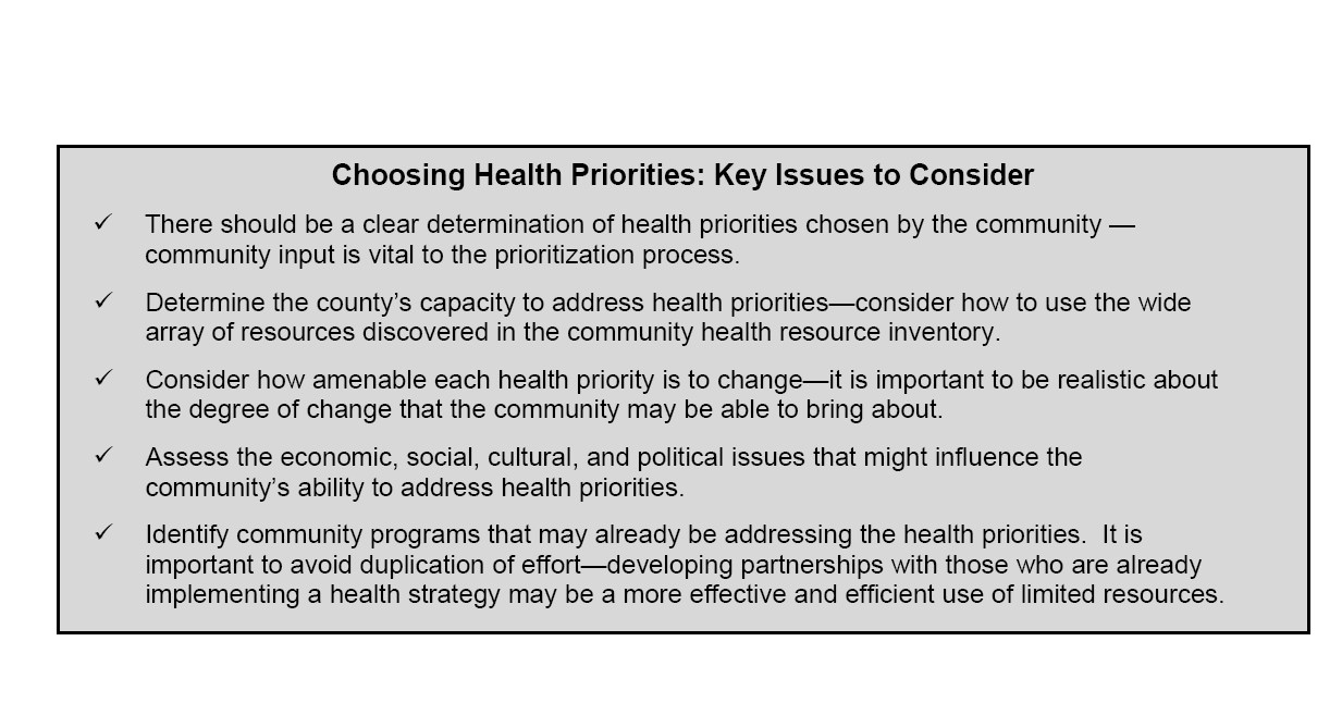Prioridades de saúde e recursos da comunidade: (Community Health Assessment Guide