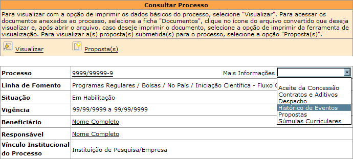 Aqui você pode ver todos os dados do seu processo, bem