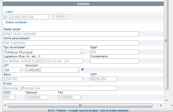 1 7/39 4.1. ENTIDADE Esta funcionalidade permite ao usuário consultar os dados cadastrados da Entidade.
