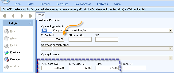 4.1. - Operações de aquisição de bens e mercadorias sujeitos à tributação normal do ICMS 4.1.1 - Aquisição de mercadoria sujeita à tributação normal Operação de entrada de mercadoria sujeita à regra