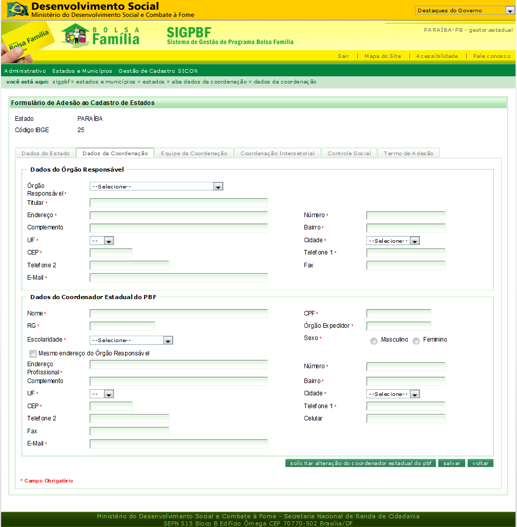 Figura 23. Formulário de Adesão ao Cadastro de Estados>Aba Dados da Coordenação 5.3.1.
