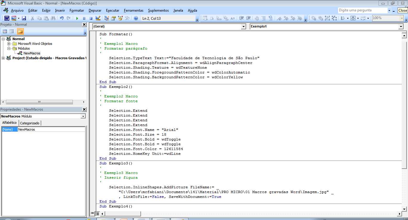 1_15 - ADS - PRO MICRO (ILM 001) - Estudo dirigido Macros Gravadas Word 29/35 6. Encerre fechando a janela do editor VBA.