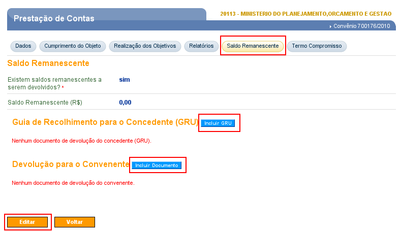 Favorecido, Especificação do Bem, Quantidade Prevista, Quantidade Realizada, Valor Unitário Previsto, Valor Unitário Realizado e Valor Total Realizado.