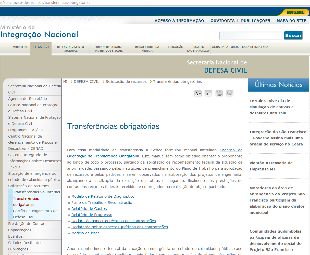TRANSFERÊNCIA OBRIGATÓRIA http://www.integracao.gov.