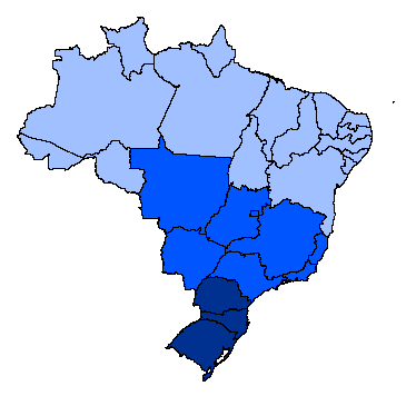 Eleições 2010: Resultado do segundo turno Distribuição por região Dilma Rousseff (PT) José Serra (PSDB) Total de votos: não exclui abstenções/brancos/nulos 41% a 51% 38% a 41% 35% a 38% Total de