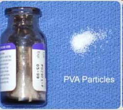 Partículas de PVA O PVA é mais utilizado para embolização de tumores (Fígado, rim, mioma, meningiomas, glomus, etc), lesões brônquicas, epistaxe ou para devascularização pré-operatória de outras