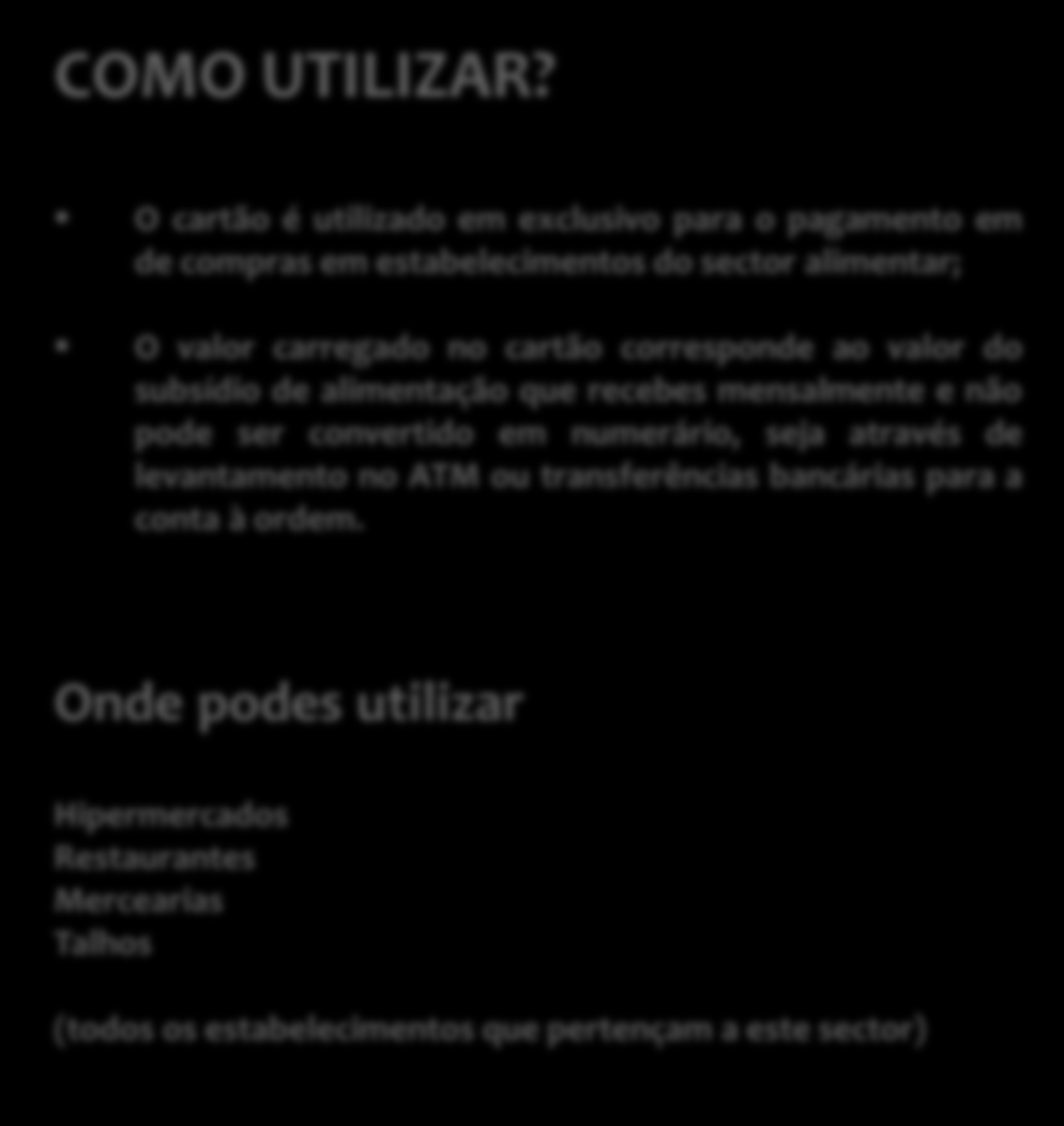 CARACTERÍSTICAS É um cartão pré-pago, emitido pelo Banco sob licença da VISA, sendo pedido pela empresa a favor de um terceiro (titular do cartão), o colaborador; Pressupõe um carregamento prévio de