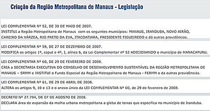 A característica fundamental da RMM e o desequilíbrio existente entre Manaus e os outros componentes em todos os aspetos: econômico, demográfico e urbano.