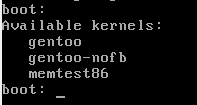 Figura 1 Arranque No menu de arranque pressiona-se F1 para escolher o kernel de arranque Figura 2 - Escolha do Kernel de arranque gentoo