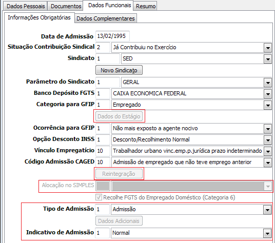 Criado o botão Dados do Estágio que será habilitado somente se a categoria do funcionário for igual a 90- Bolsista/Estagiário.