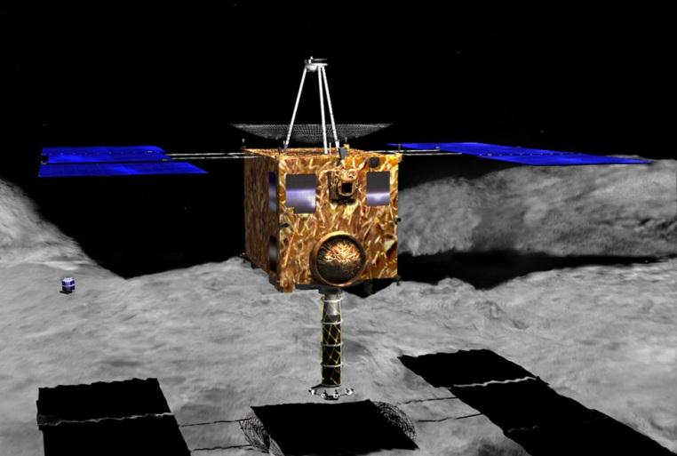 Figura 2 A nave da missão e sua pequena sonda (Fonte: NASA) 3 Hayabusa Foi lançada no dia 9 de maio de 2003 e retornou à Terra no dia 13 de junho de 2010; foi financiada pelo o Instituto de Ciência