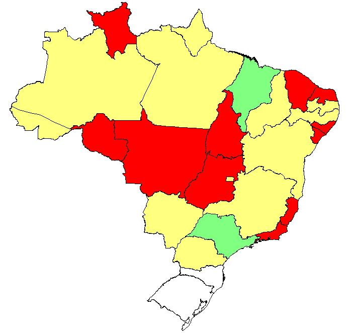 Magnitude Dengue com complicações, Brasil, 2007-2008 Incidência de dengue por unidade federada, Brasil, 2008 RR AP AM PA MA CE RN AC RO AC