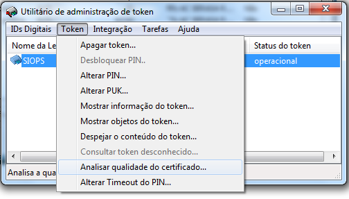 -9.2.2. Para analisar a qualidade do certificado, acessar o menu iniciar /selecionar opção todos os programas / Safesign Standard / Administração de