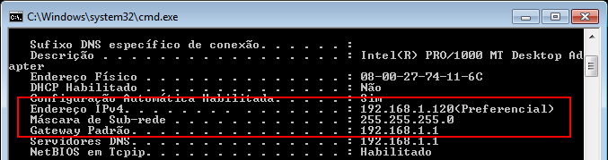 Endereço IP, Máscara de sub-rede e Gateway Padrão : Alterar Endereço