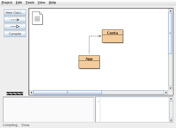 Programa A aplicação A classe App no BlueJ Diagrama de classes da aplicação: A seta denota que App faz uso dos serviços (métodos) de Conta.