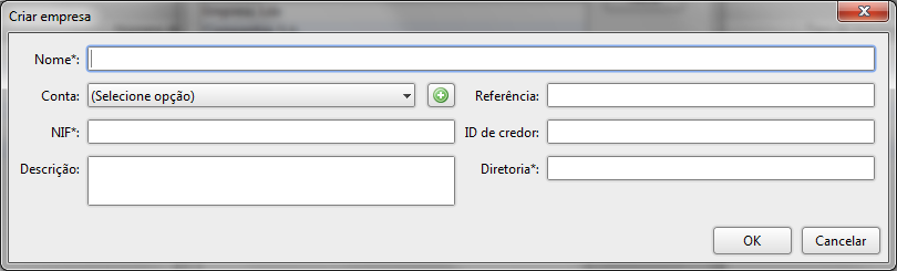 automaticamente selecionada. Da primeira vez que se abre a aplicação, o diálogo estará vazio. Também não é possível premir o botão de OK enquanto não se selecionar uma empresa. 6.1.