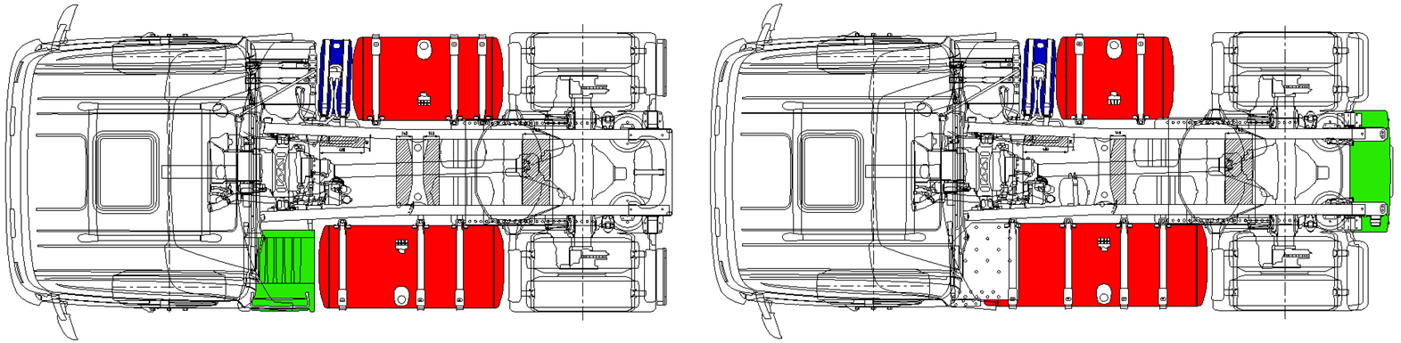 9 (9) foi escolhida de modo a permitir aos clientes, numa fase posterior, especificar um sistema de escape vertical (chaminé de aspiração), por exemplo, nos camiões de oito rodas.