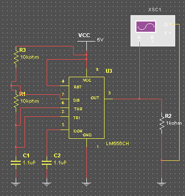 Figura 2 Configuração do circuito de modo estável 555