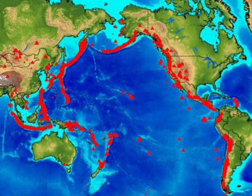A principal região da terra em ocorrência de terremotos e vulcanismo é o circulo do Fogo do Pacífico, que reúne as