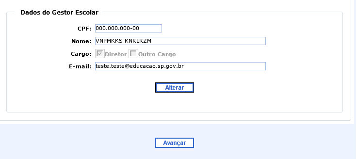 18. Dados do Gestor Escolar Os dados já serão carregados conforme dados informados no CENSO ESCOLAR 2014, Confirmar e Avançar.