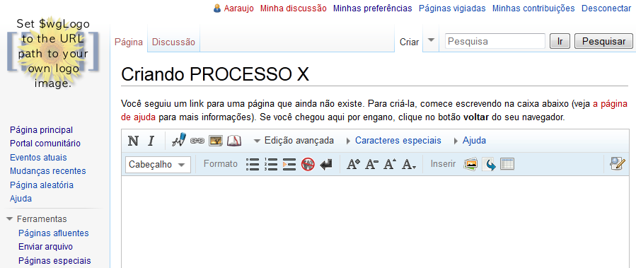 CRIAÇÃO DE PÁGINA Agora iremos começar a criar as páginas de nossos processos que foram definidos no índice anteriormente.