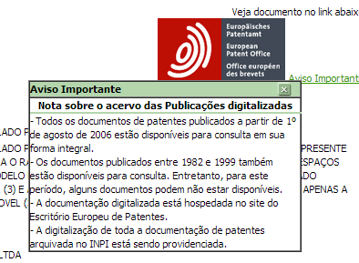 Para visualizar o documento, clique sobre o ícone do Escritório Europeu de Patentes (resultado na página
