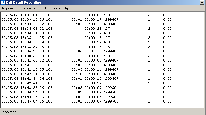 Obs.: E possível utilizar esta forma de tarifação com o CallRepot e administrar a central com o Manager via IP simultaneamente.