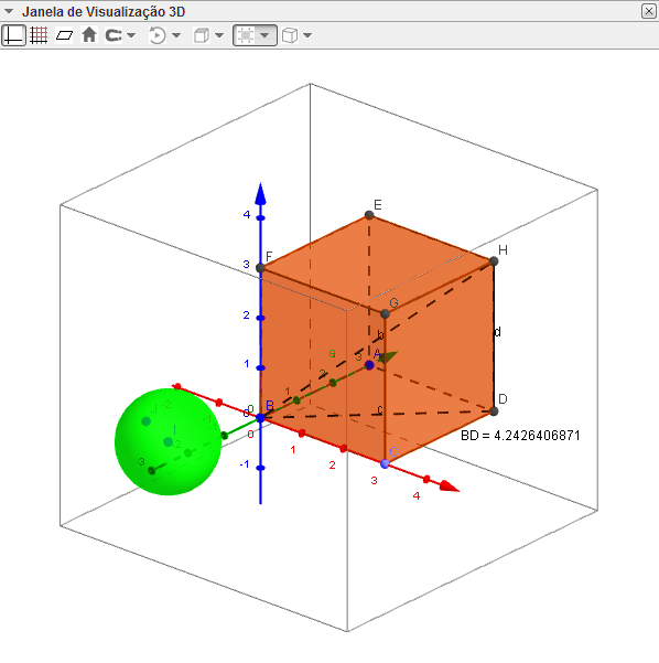 Figura 2: Janela de Visualização 3D Fonte: O autor O software Geogebra pode ser instalado em português e a sua última versão pode ser obtida no sítio eletrônico: <http://www.geogebra.