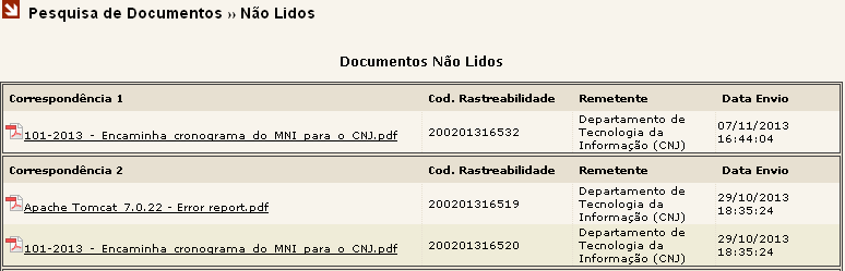 Data Envio - Data e Hora do Envio. Em alguns casos pode acontecer do documento recebido estar danificado, não sendo possível sua visualização.