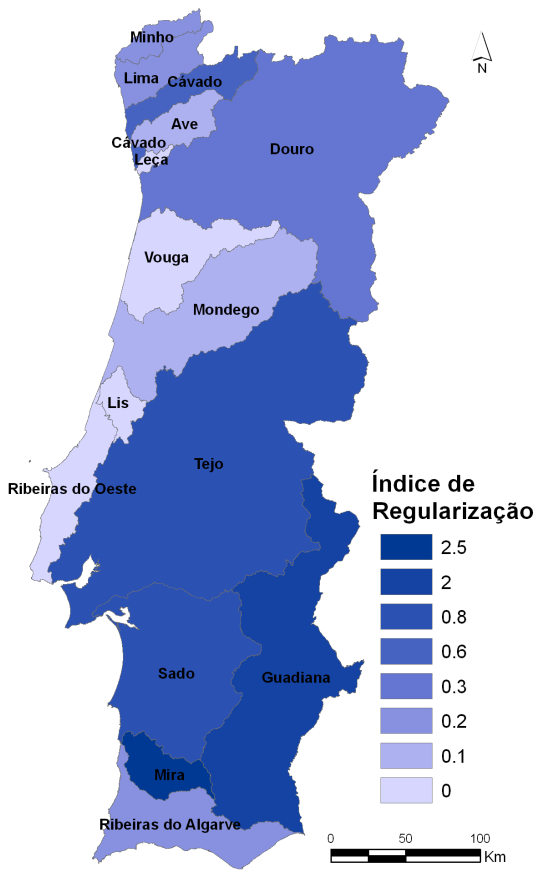 [hm 3 ] Ocupação do solo em Portugal Continental Os corpos de água Capacidade de armazenamento em albufeiras e disponibilidade hídrica 25000 22500 20000 17500 15000 12500 10000 7500 5000 2500 0 3.0 2.5 2.