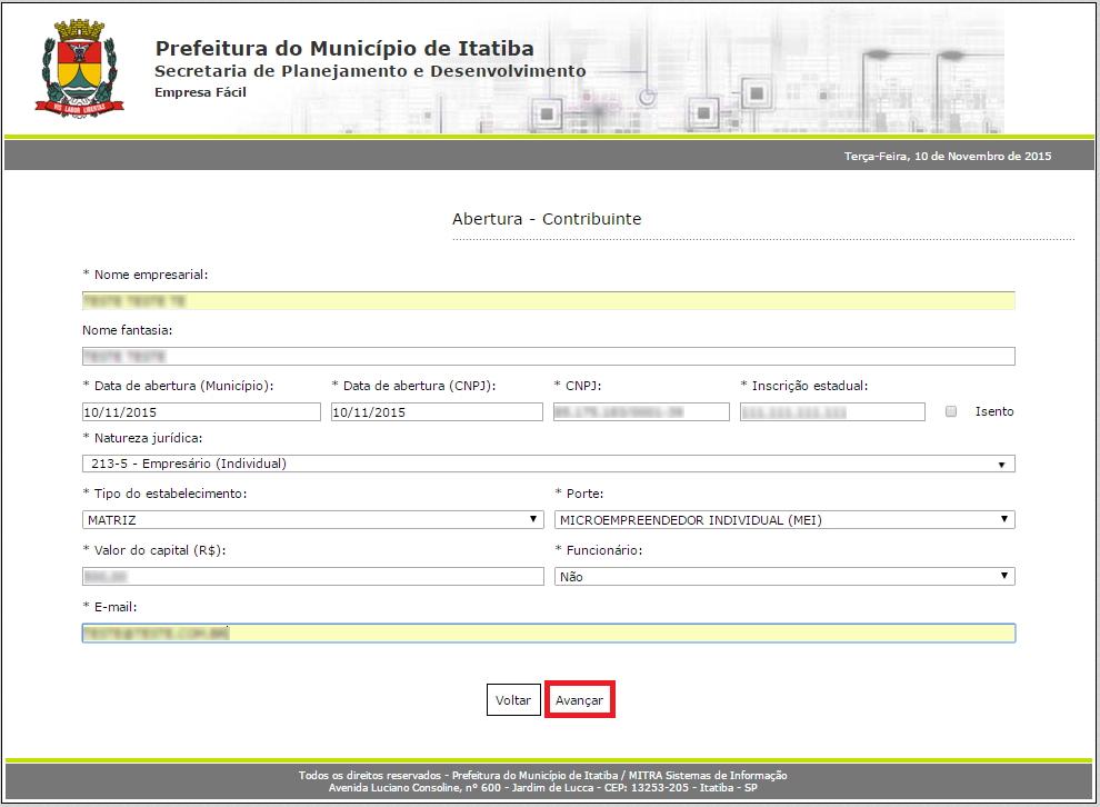 1.2 DADOS DO CONTRIBUINTE Em Dados do Contribuinte são solicitadas todas as informações relativas ao cadastro geral do