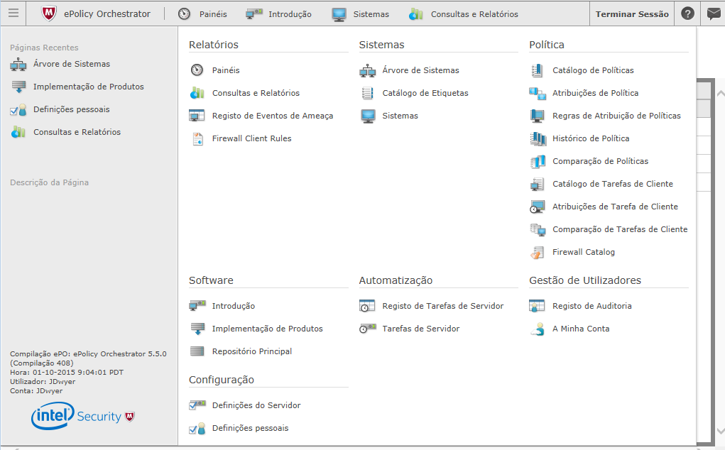 3 Utilizar a interface do McAfee epo Cloud Navegar na interface Personalizar o painel de navegação Personalize o painel de navegação para obter acesso rápido às funcionalidades que utiliza com mais