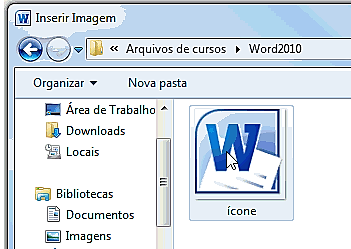 Inserindo Imagem Além de inserir figuras e imagens da galeria do Word 2010, também podemos inserir em nossos documentos, arquivos de imagens que estejam gravados em nosso computador.