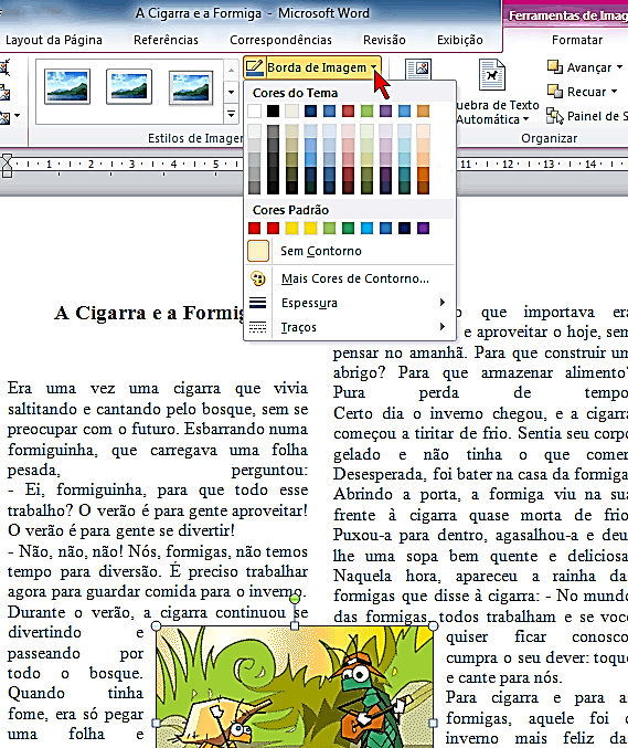 Após escolher a opção, vamos então posicionar a figura entre as colunas.