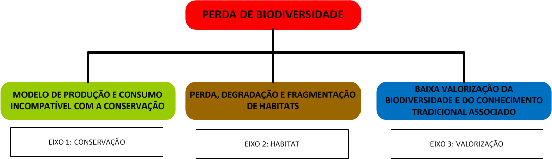 Figura 7: Estrutura da Árvore de Problemas - Perda de Biodiversidade A estrutura resultante do modelo conceitual para enfrentamento do problema da Perda de Biodiversidade ficou configurada a partir