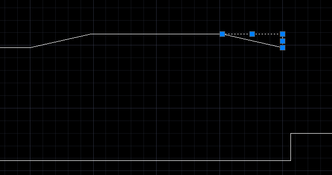 47. Pressione F8 para desativar o modo Ortho. Clique no ponto indicado na Figura 32 para criar a linha diagonal que representa o outro Taper da baia de ônibus no canteiro central da pista inferior.