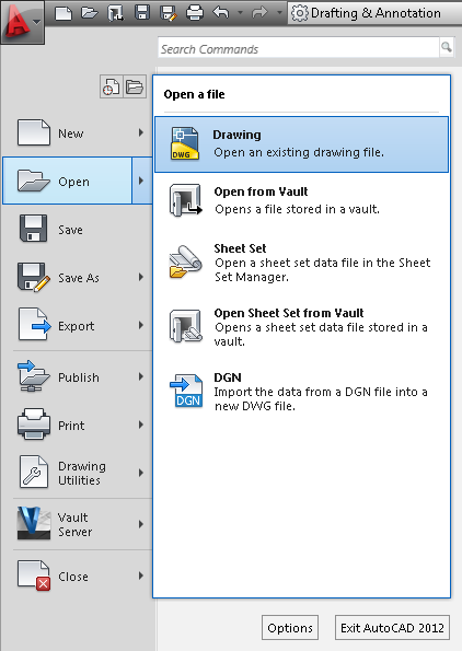 1. Inicie o software AutoCAD. 2. Utilize o comando Open para abrir o desenho Acabado.dwg.
