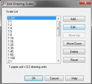 Figura 148 237. Na janela Edit Drawing Scales selecione 1:200 e clique em Edit. Se a escala 1:200 não estiver disponível clique em Add e adicione a escala 1:200. Figura 149 238.