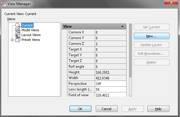 Figura 178 281. Na janela View Manager, selecione a opção Current e clique em New, conforme a Figura 179. Figura 179 282.