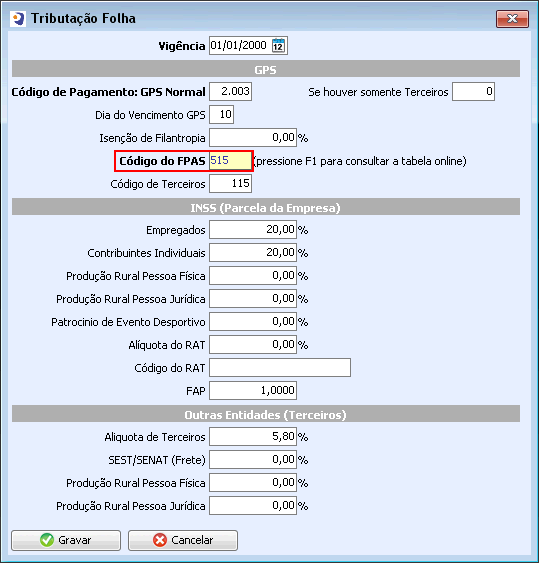 Outra informação de extrema importância é o código de pagamento GPS, que é informado referente ao CNPJ (Pessoa Jurídica) ou CEI (Pessoa Física).