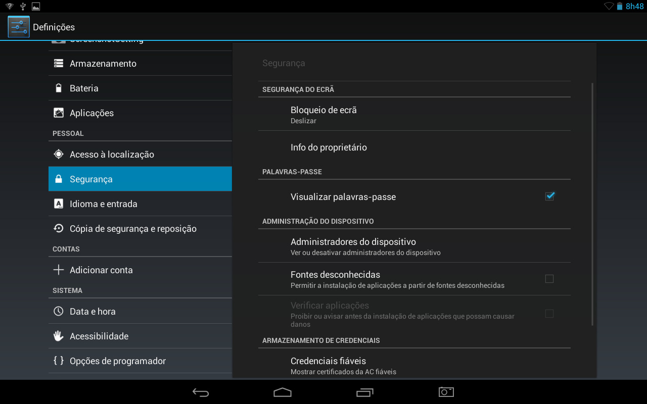 Wi-Fi e localização de rede móvel: Quando selecionadas, as aplicações permitem que o Google melhore os resultados de pesquisa e outros serviços. 4.3.