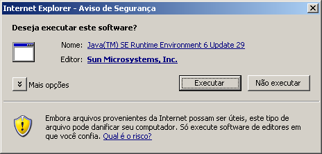 d) Na janela Internet Explorer Aviso