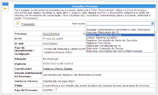 prcess >> Mais ações >> Elabrar Prestaçã de Cntas, para ajustar/substituir s dcuments anexads à PC.