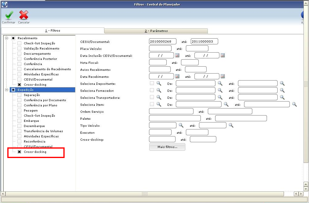 Como utilizer o cross-docking WMS Logix Ao realizar a pesquisa serão exibidas