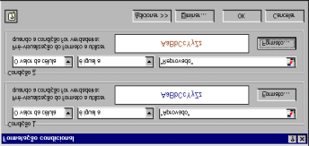 Terá que ter em conta os critérios de formatação ( O valor da célula ou A formula ), a expressão de comparação e o valor de comparação. O botão Formato.